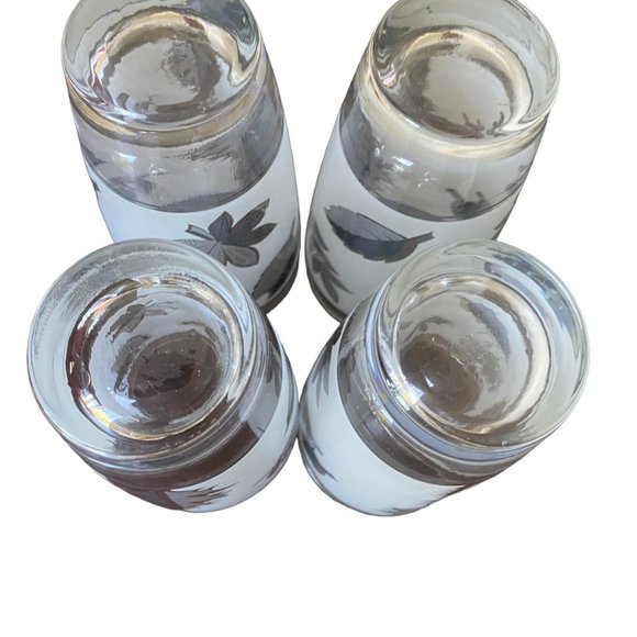 Vintage Libby Silver Leaves Frosted MCM Drinkware Set Of 4 - Picture 9 of 16